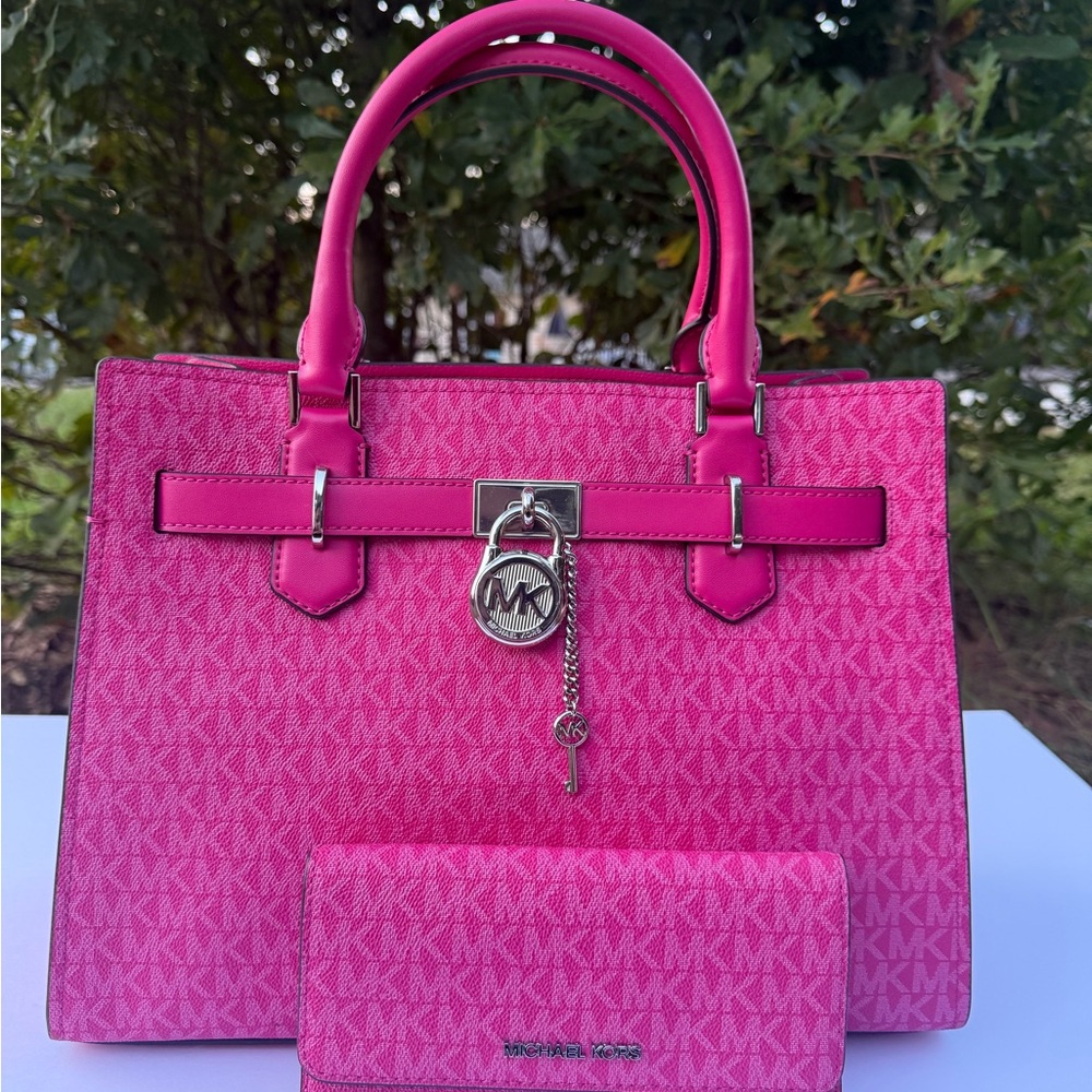Michael Kors Purse and Wallet Hamilton Medium Satchel Dragon Fruit with Wallet